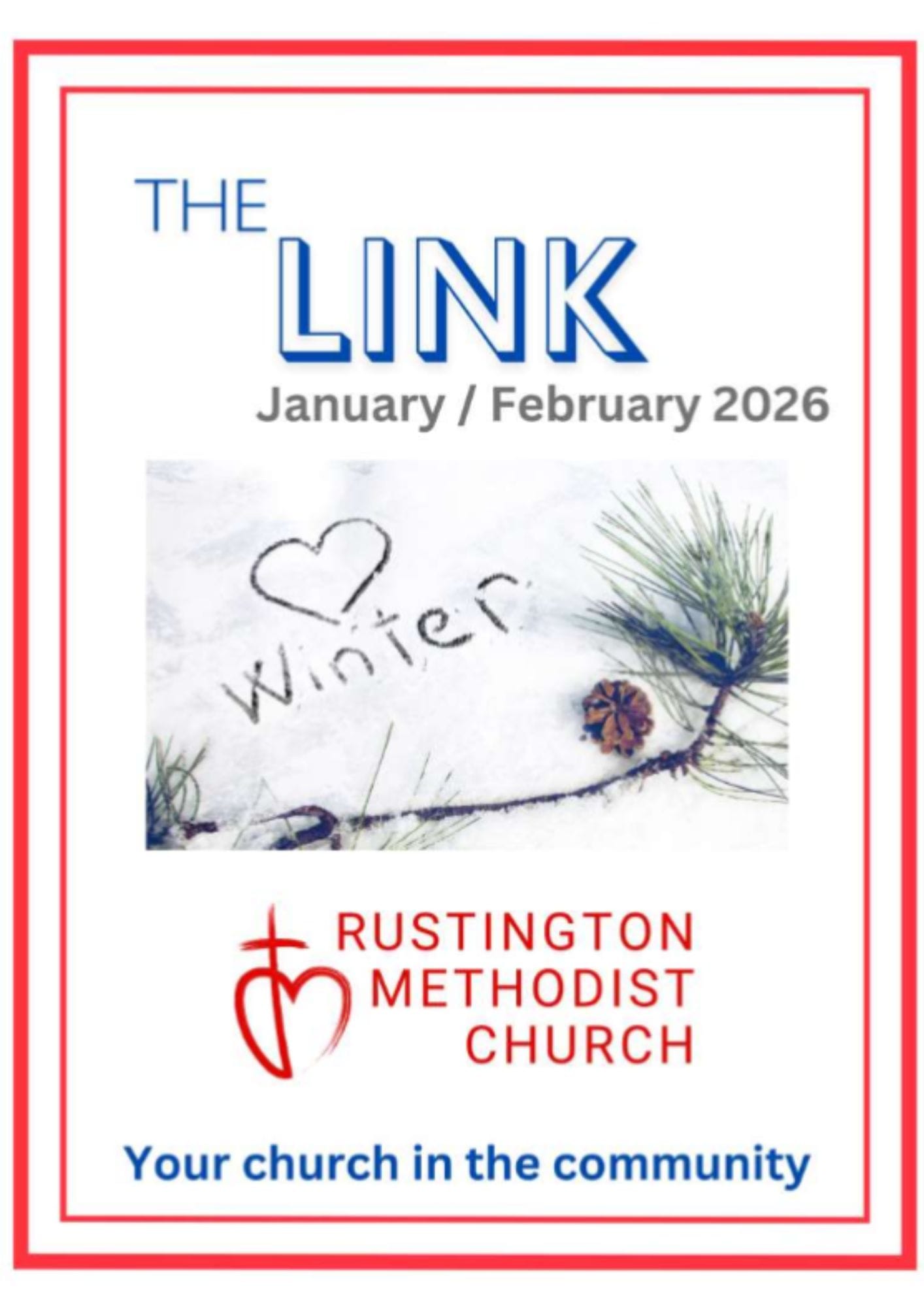 The Link Magazine Front Page with a small wooden nativity scene with a christmas tree in the background.