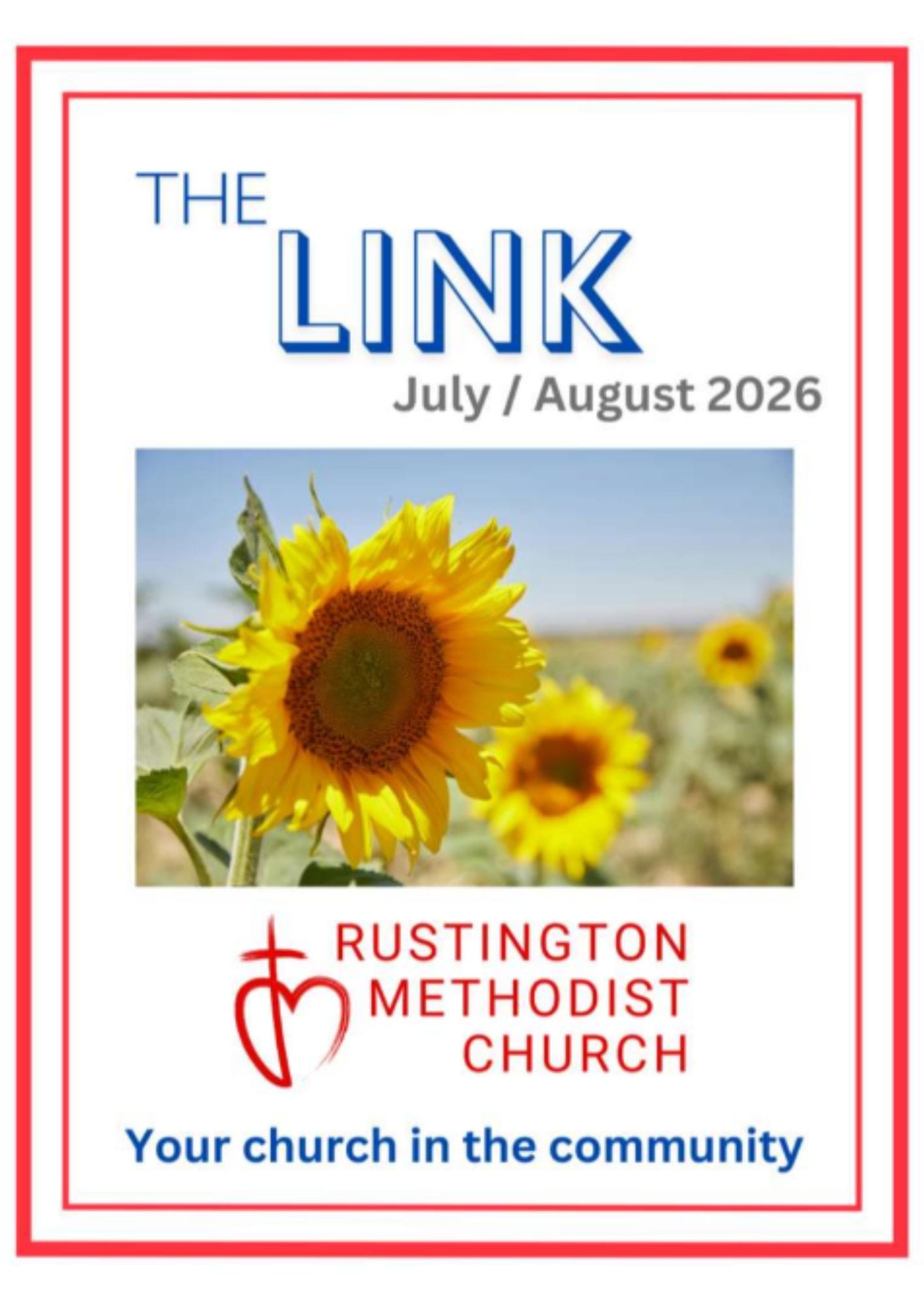 The Link Magazine Front Page with a close-up photograph of bright yellow sunflowers against a blurred outdoor background.